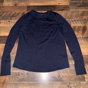 Athleta Navy Long Sleeve Crewneck Top with Split Hem in Back